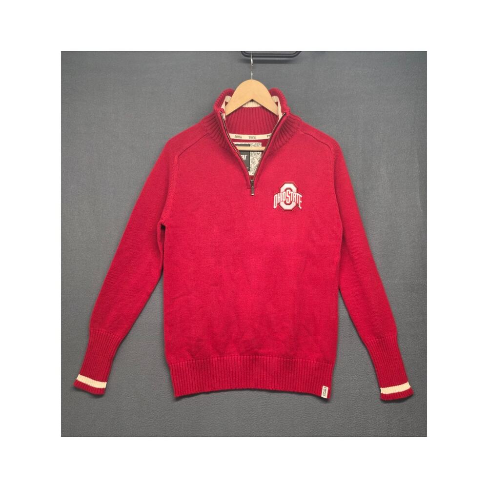 Ohio State Buckeyes Quarter Zip Sweater Mens Large Red Knit Pullover NCAA Cotton